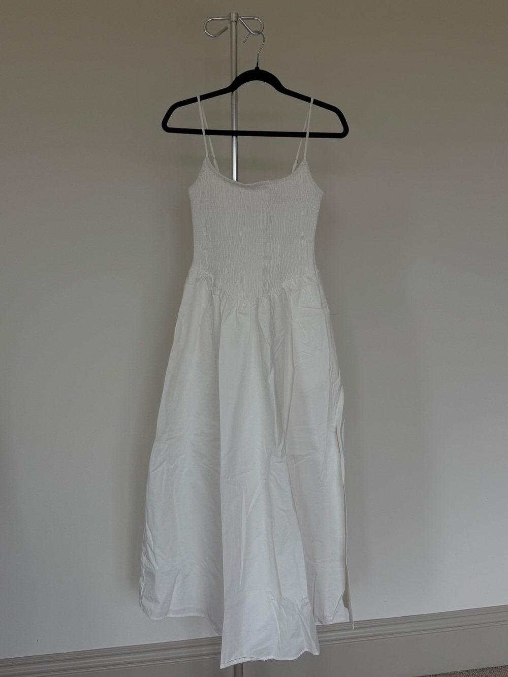 Classic White Smocked Midi Dress - White